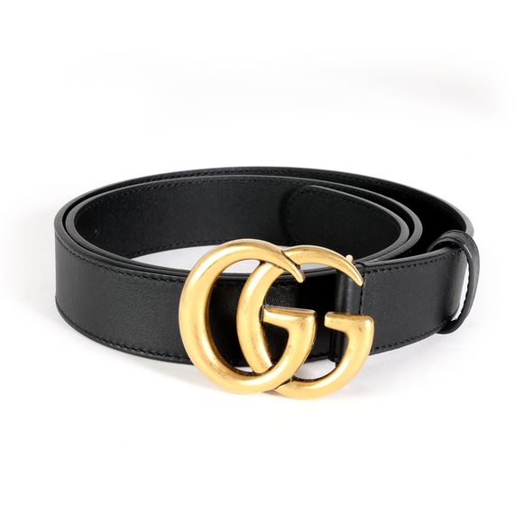 Gucci Black Leather & Brass Double G Belt - Picture 1 of 3
